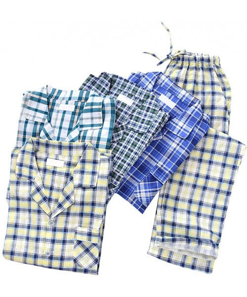 Sleep Sets Mens Plaid Pajamas Set Cotton Long Sleeve Top & Bottom Sleepwear Loungewear - Plaid-blue - C319C9LQNLQ