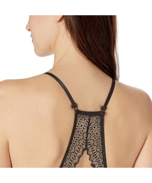 Bras Women's Geometric Hi-Neck Lace Bralette - Black - C318Q98KDM2