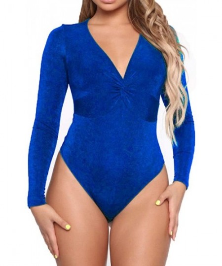 Shapewear Bodysuit for Women Long Sleeve Tops Sexy Neck Leotard Jumpsuits - Royal Blue - C818AUI0Q0A