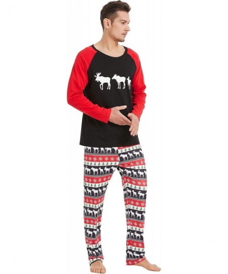 Sets Matching Family Pajamas Sets Christmas PJ's with Reindeer Printed Long Sleeve Tee and Pants Loungewear Black Red Men - C...