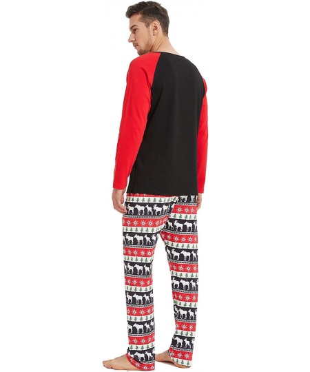 Sets Matching Family Pajamas Sets Christmas PJ's with Reindeer Printed Long Sleeve Tee and Pants Loungewear Black Red Men - C...