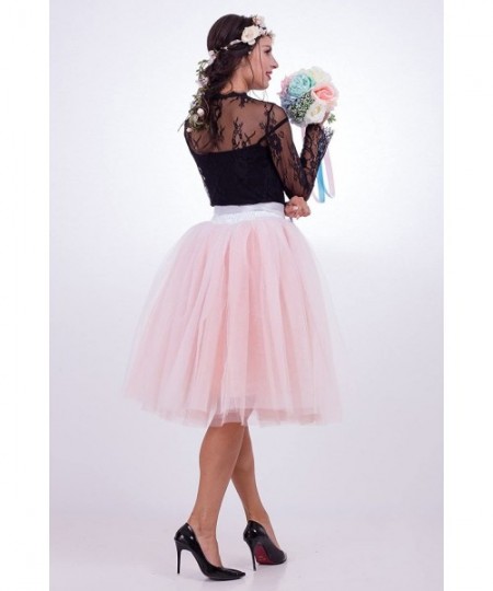 Slips Women's Summer Knee Length Tulle Skirt Bridesmaid Tutu Skirt with Sash - White+pink - CJ18W8H5659