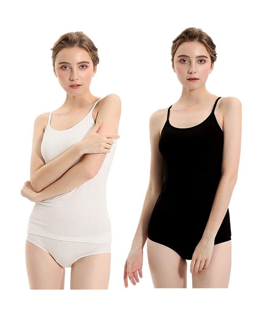 Camisoles & Tanks Women's Modal Camisoles Basic Solid Camis Tank Top with Self Bra 2 Packs - Black/White - C018UI20O3C