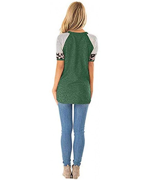 Nightgowns & Sleepshirts Women's Sunflower Leopard Patchwork Short Sleeve O-Neck Print Casual Top T-Shirt - E-green - CM197M8...