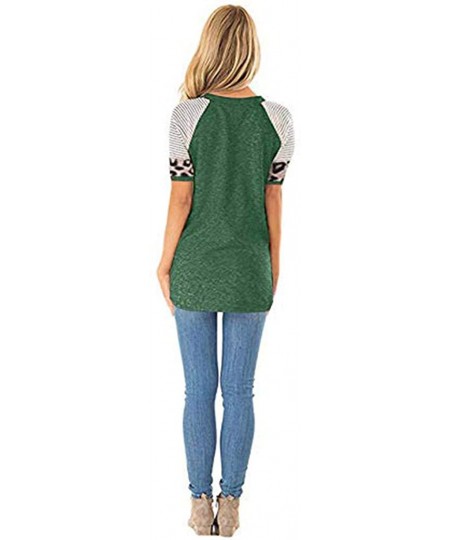 Nightgowns & Sleepshirts Women's Sunflower Leopard Patchwork Short Sleeve O-Neck Print Casual Top T-Shirt - E-green - CM197M8...