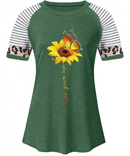 Nightgowns & Sleepshirts Women's Sunflower Leopard Patchwork Short Sleeve O-Neck Print Casual Top T-Shirt - E-green - CM197M8...