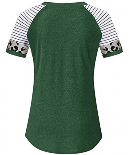 Nightgowns & Sleepshirts Women's Sunflower Leopard Patchwork Short Sleeve O-Neck Print Casual Top T-Shirt - E-green - CM197M8...