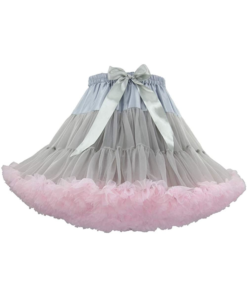 Slips Womens 3-Layered Pleated Lolita Tulle Petticoat Tutu Puffy Party Cosplay Princess Crinoline Underskirt - Gray-pink - CD...