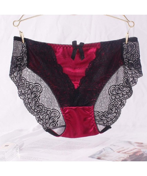 Thermal Underwear Sexy Ladies Transparent Lace Panties- Plus Size Hi-Cut Comfort Hollow Panty Hotpant - Red - C9196UR20DU