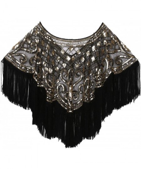 Baby Dolls & Chemises Women's Vintage 1920s Sequin Beads Fringe Tassel Bridal Shawl Evening Cape for Wedding Party - Black&go...