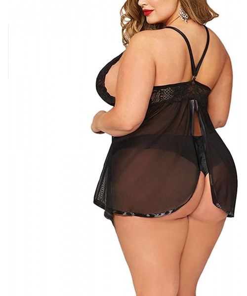 Baby Dolls & Chemises Womens Plus Size Lingerie Nightgown Babydoll Sexy V Neck Nightwear Lace Chemise Mini Teddy Open Back Sl...