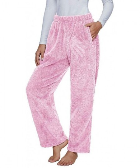 Bottoms Womens Winter Plush Fluffy Pajama Pants with Pockets Warm Fleece Lounge Pants Sleepwear Bottoms - Pink - CQ18X2AE0ZK