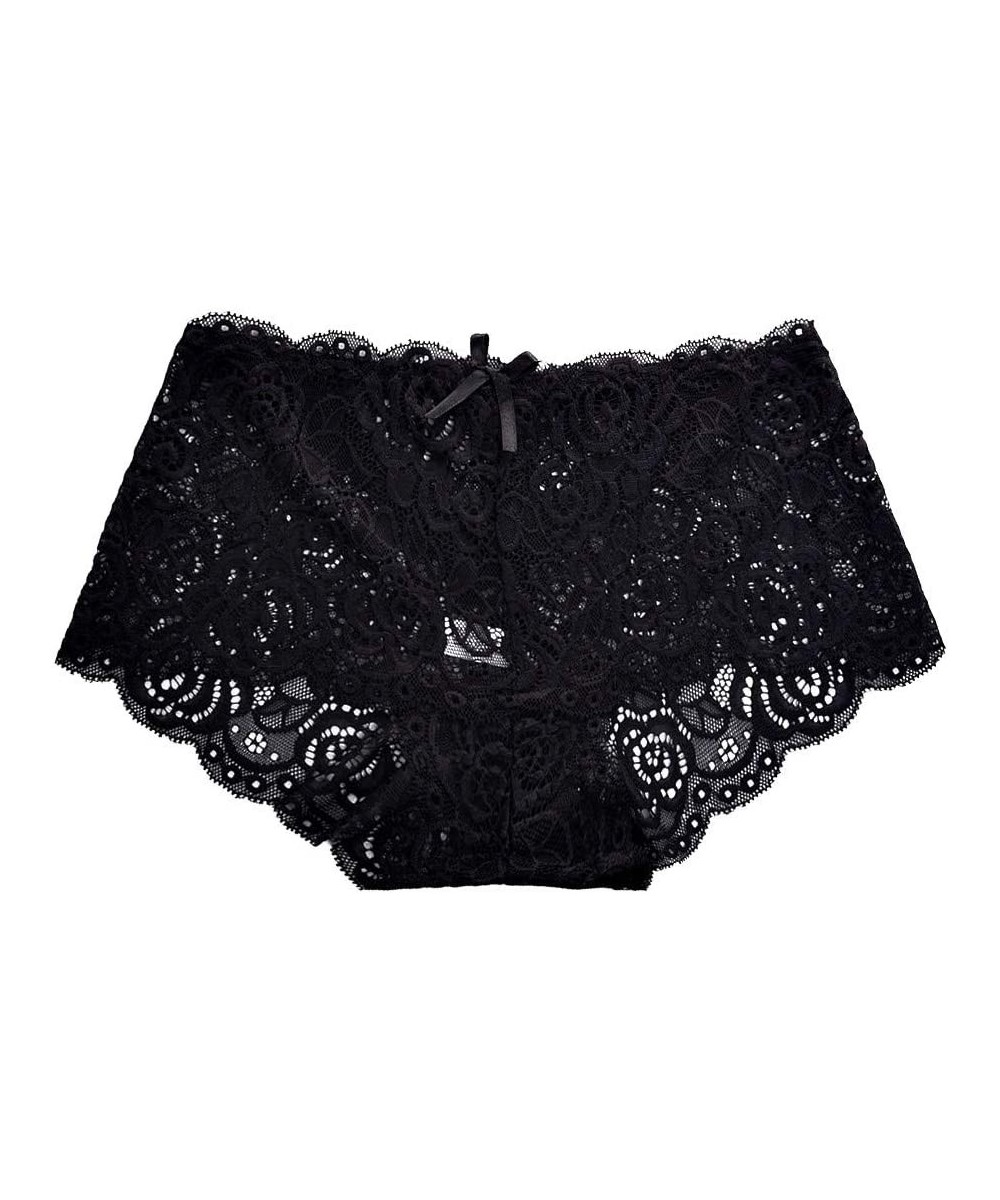 Accessories Women Panties Briefs Sexy Lace Underwear Low Waist Mesh Hollow Out Lingerie Underpants Black - Black - CS1960S453Q