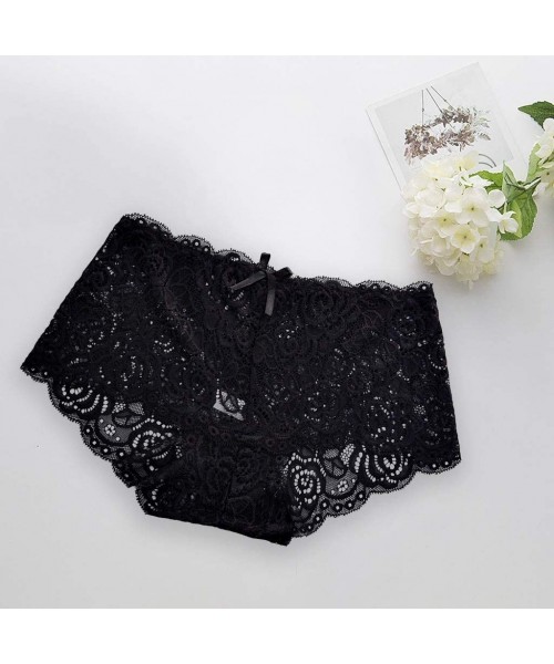 Accessories Women Panties Briefs Sexy Lace Underwear Low Waist Mesh Hollow Out Lingerie Underpants Black - Black - CS1960S453Q