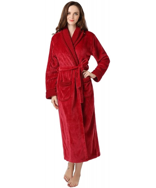 Robes Women's Plush Soft Warm Fleece Bathrobe Robe RH1591 - Red - CP11YBXNFAF