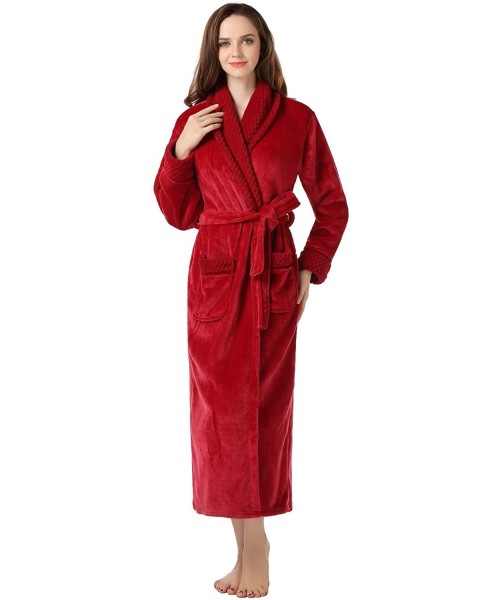 Robes Women's Plush Soft Warm Fleece Bathrobe Robe RH1591 - Red - CP11YBXNFAF