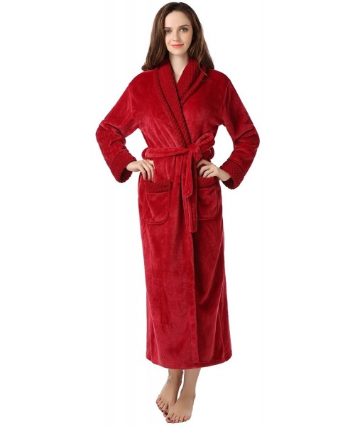 Robes Women's Plush Soft Warm Fleece Bathrobe Robe RH1591 - Red - CP11YBXNFAF