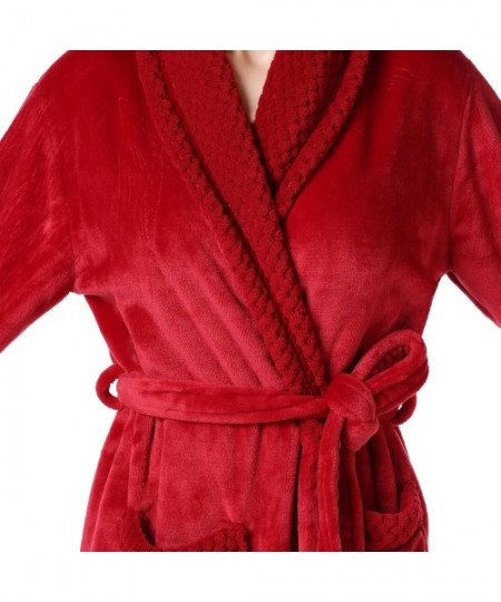 Robes Women's Plush Soft Warm Fleece Bathrobe Robe RH1591 - Red - CP11YBXNFAF