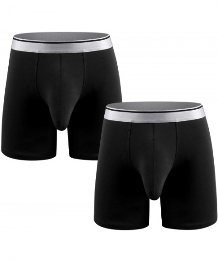 Boxer Briefs Men's Underwear Cotton Boxer Briefs Long Leg Boxer Brief Shorts No Ride Up Boxers with Separate Pouch - 2 Packs-...