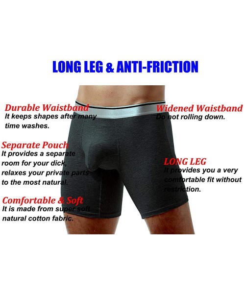 Boxer Briefs Men's Underwear Cotton Boxer Briefs Long Leg Boxer Brief Shorts No Ride Up Boxers with Separate Pouch - 2 Packs-...