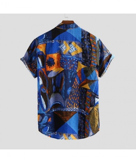 Trunks Men's Casual Shirts Floral Printed Aloha Ethnic Shirts for Men Short Sleeve Botton Down Loose fit - Blue - C2194N6NN9T