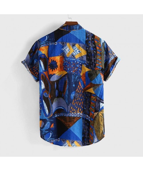 Trunks Men's Casual Shirts Floral Printed Aloha Ethnic Shirts for Men Short Sleeve Botton Down Loose fit - Blue - C2194N6NN9T