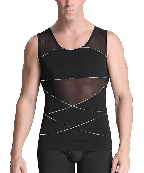 Shapewear Mens Shapewear Tank Top Lumbar Back Support Liposuction Compression Garment Control Top Underwear - Black-sleeveles...