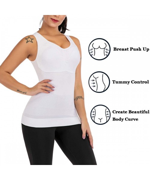 Shapewear Women's Cami Shaper with Built in Bra Tummy Control Camisole Tank Top Underskirts Shapewear Body Shaper - White - C...