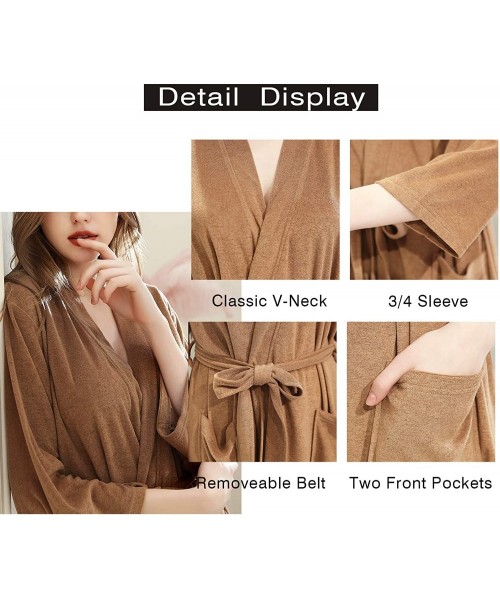 Robes Womens Terry Cloth Bathrobe Lightweight Robe Long Knit Bathrobe Soft Sleepwear V Neck Ladies Nightwear Robe - Camel - C...