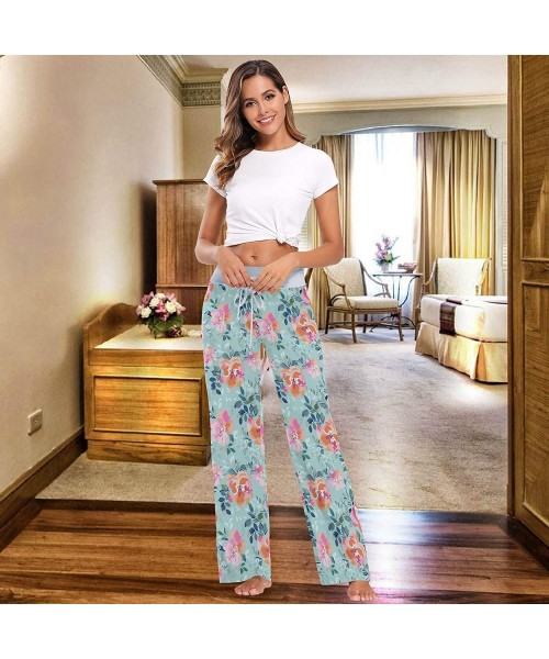 Bottoms Beautiful Roses Bright Painting Inspired Flower Women's Pajama Pants Lounge Sleep Wear - Multi - CX19D3NWIH4