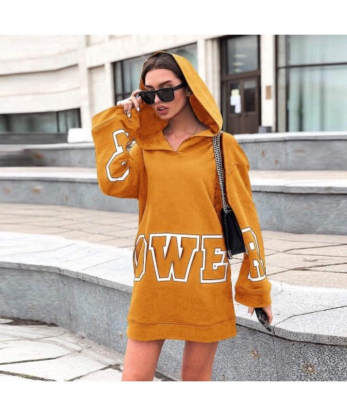 Thermal Underwear Women Cat Print Hoodie Plus Size Long Sleeve Hooded Sweatshirt Long Top - Yellow - CP192ZN74X2