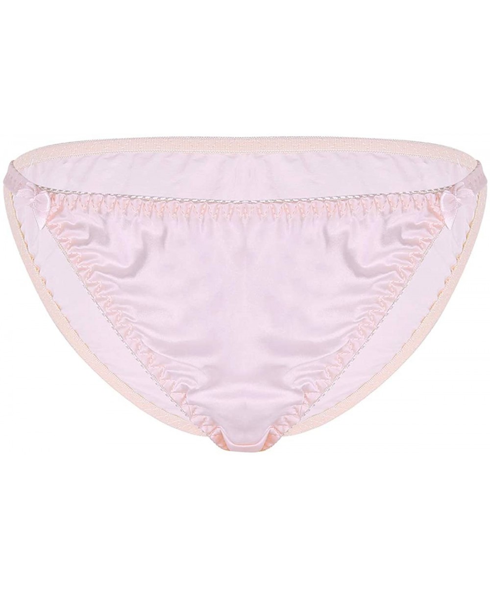 Panties Women's Silk String Bikini Panty Low Rise Brazilian Hipster Briefs Underwear - Pink - CC18M05NHND