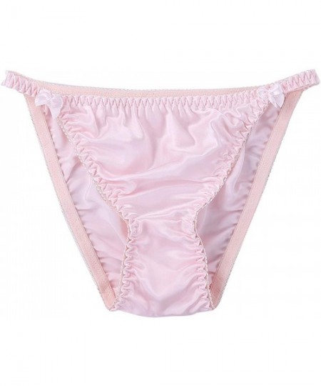 Panties Women's Silk String Bikini Panty Low Rise Brazilian Hipster Briefs Underwear - Pink - CC18M05NHND