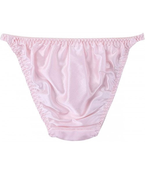 Panties Women's Silk String Bikini Panty Low Rise Brazilian Hipster Briefs Underwear - Pink - CC18M05NHND