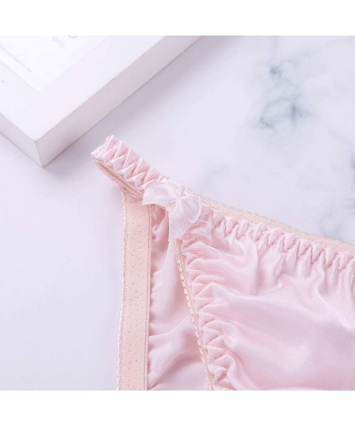 Panties Women's Silk String Bikini Panty Low Rise Brazilian Hipster Briefs Underwear - Pink - CC18M05NHND