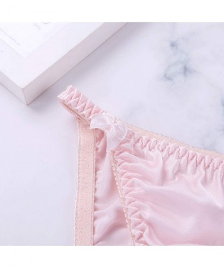 Panties Women's Silk String Bikini Panty Low Rise Brazilian Hipster Briefs Underwear - Pink - CC18M05NHND