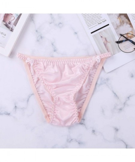 Panties Women's Silk String Bikini Panty Low Rise Brazilian Hipster Briefs Underwear - Pink - CC18M05NHND