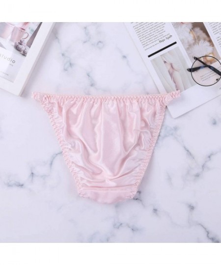 Panties Women's Silk String Bikini Panty Low Rise Brazilian Hipster Briefs Underwear - Pink - CC18M05NHND