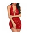 Baby Dolls & Chemises New Women Lace Teddy Sexy Lingerie Deep V Halter Bodysuit Underwear Set - Red - CW1933WLSGQ