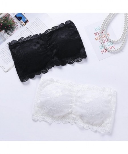 Bras Lace Strapless Seamless Stretchy Bandeau Tube Bra Top Removable Padding Stretch Bra (Black) - CL184XD5NMS