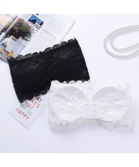 Bras Lace Strapless Seamless Stretchy Bandeau Tube Bra Top Removable Padding Stretch Bra (Black) - CL184XD5NMS