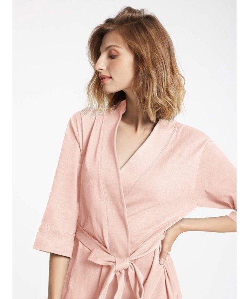 Robes Womens Cotton Kimono Robe- Lightweight Summer Bathrobe Soft Long Sleepwear Ladies Loungewear S-3XL - Pearl Pink - CO18S...