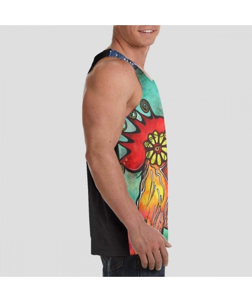 Undershirts Men's Soft Tank Tops Novelty 3D Printed Gym Workout Athletic Undershirt - Rooster Robiniart With Flowers - CQ19D8...