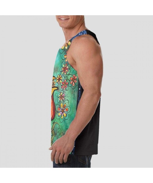 Undershirts Men's Soft Tank Tops Novelty 3D Printed Gym Workout Athletic Undershirt - Rooster Robiniart With Flowers - CQ19D8...