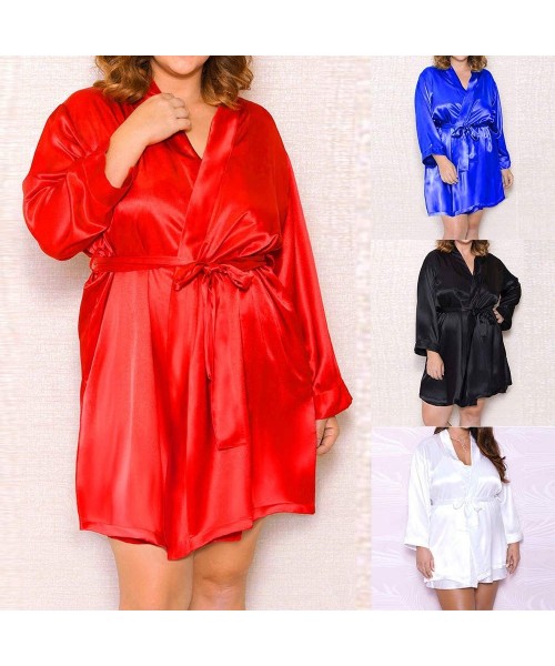 Baby Dolls & Chemises Sexy Lingerie Women Plus Size Silk Lace Robe Dress Babydoll Nightdress Nightgown Floral Sleepwear - Red...