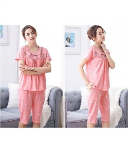 Sets Women's Cotton Pajamas- Cropped Pant PJ Comfy Sleepwear Loungewear - Pink1 - C718ENG865D