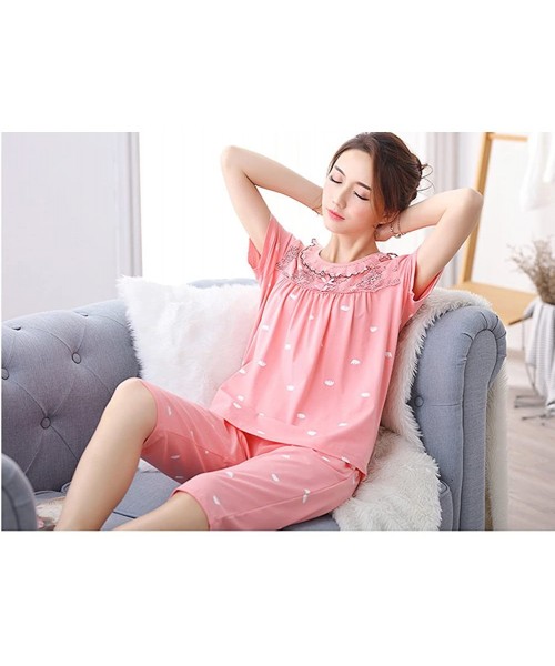 Sets Women's Cotton Pajamas- Cropped Pant PJ Comfy Sleepwear Loungewear - Pink1 - C718ENG865D