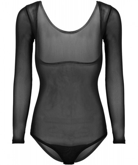 Shapewear Women Sheer Mesh See Through High Cut Thong Bodysuit Belly Dance Leotard Shapewear - Black - CJ18SHA285H