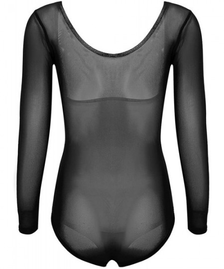 Shapewear Women Sheer Mesh See Through High Cut Thong Bodysuit Belly Dance Leotard Shapewear - Black - CJ18SHA285H