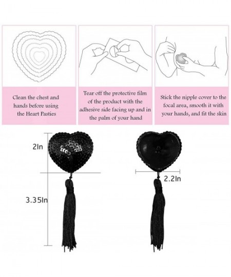 Accessories Silicone Sequin Nipple Cover Bra with Tassel Adhesive Heart Pasties Shiny Reusable Bra - Black+red - CJ18ANHIW44